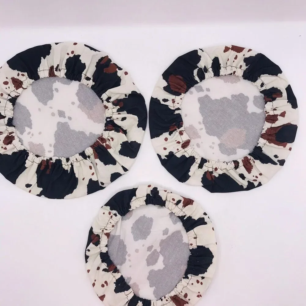 Cotton Bowl Cover For Sourdough, 3 Pc Set, Reusable Washable Cow Print Brown